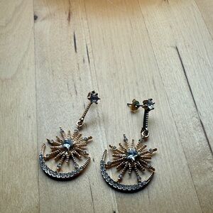 Gold and Silver Tone Crescent Star Earrings